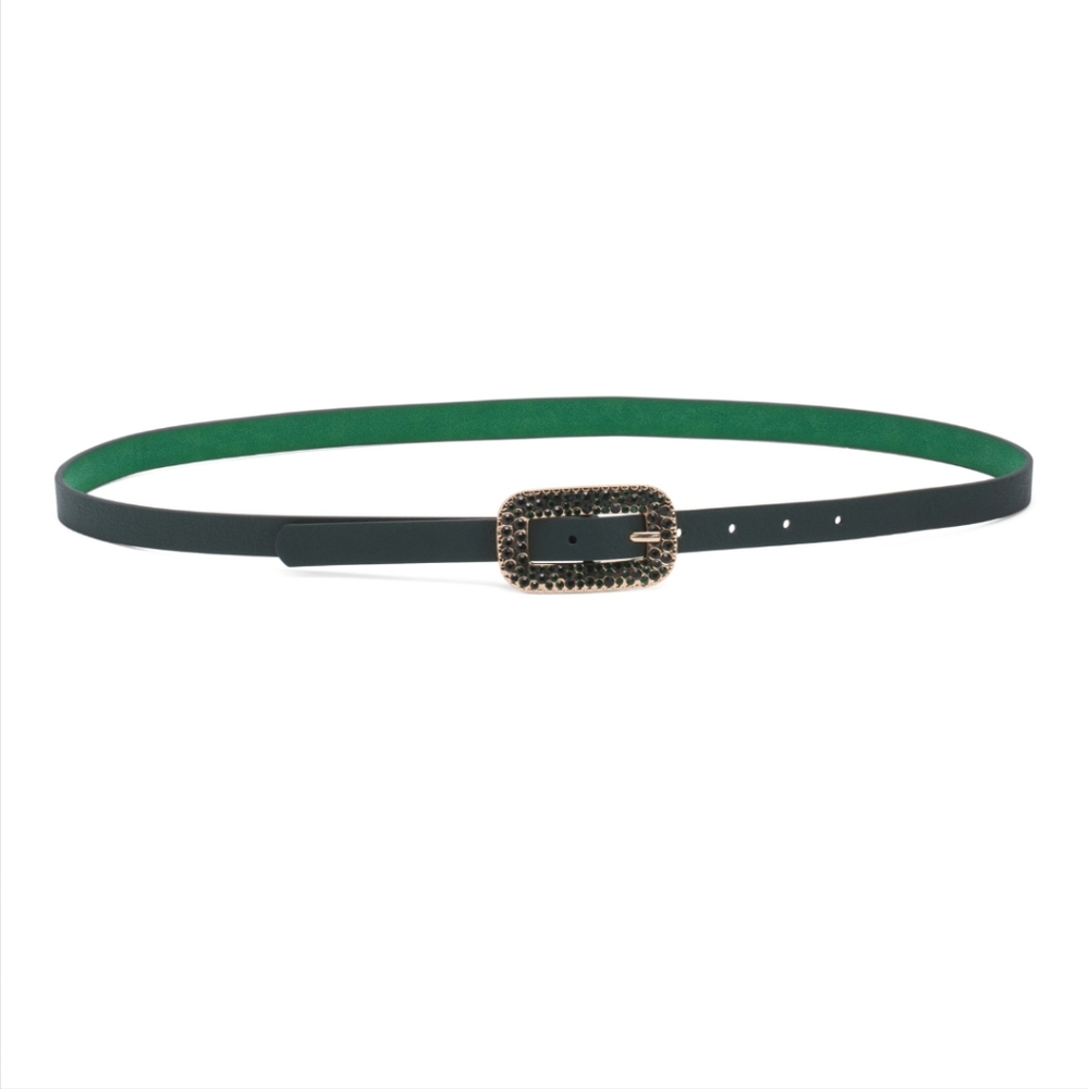 Most Wanted Women's Emerald Rhinestone Buckle Leather Belt